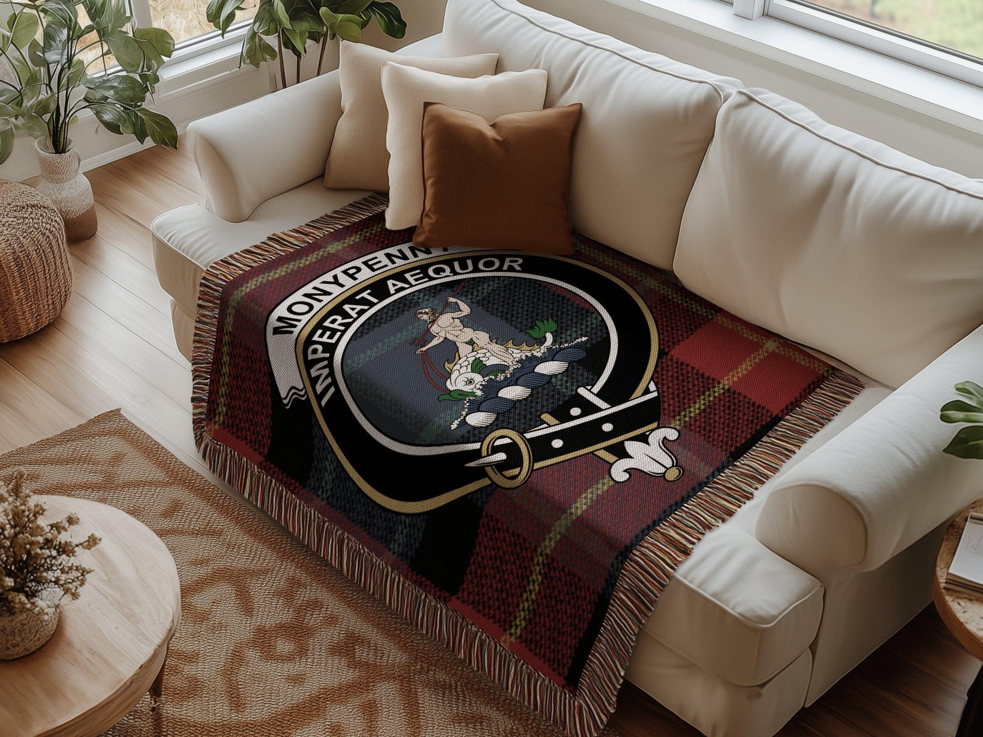 Physical Item Monypenny Clan Crest Tartan Scottish Woven Blanket