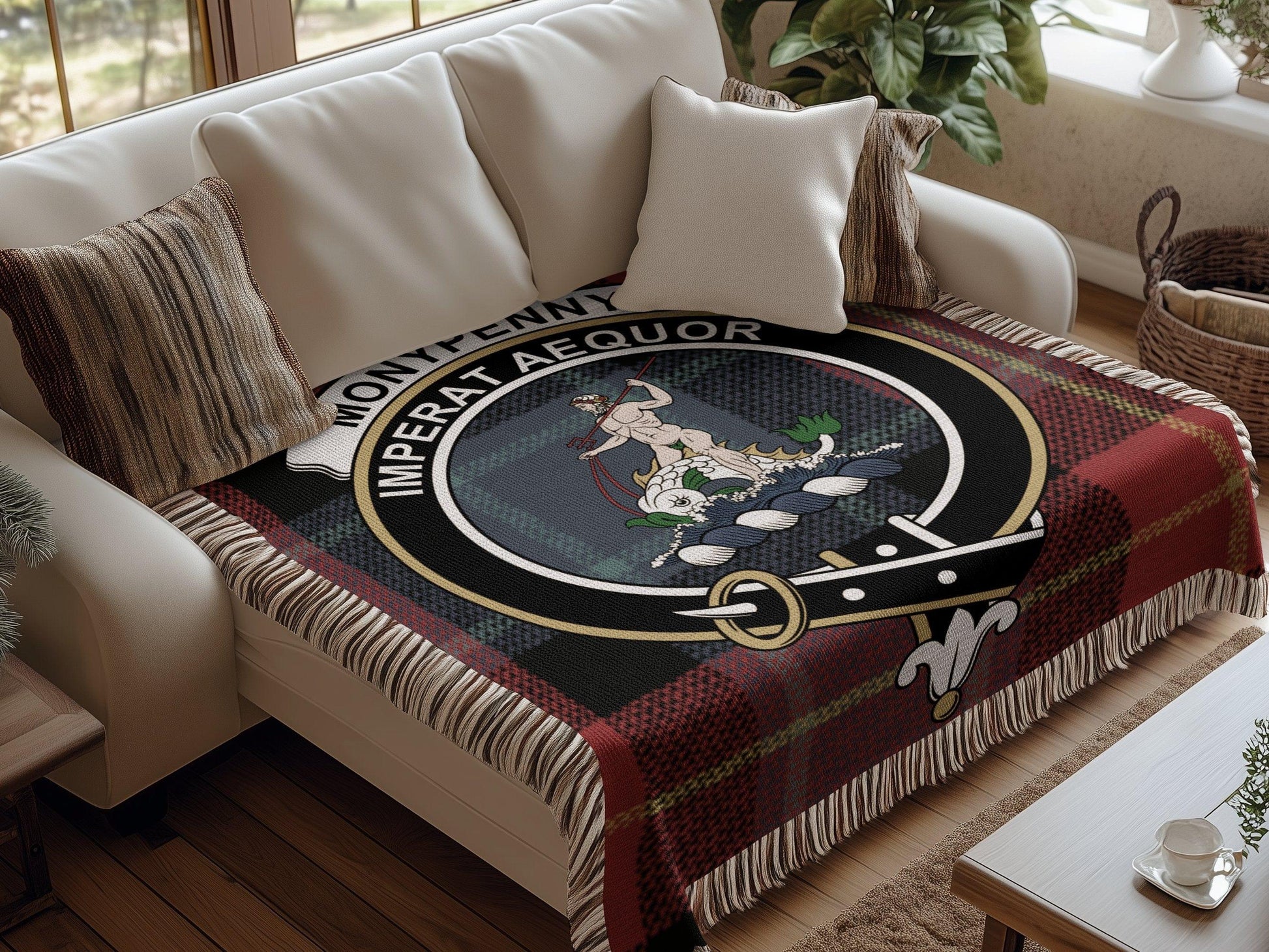 Physical Item Monypenny Clan Crest Tartan Scottish Woven Blanket
