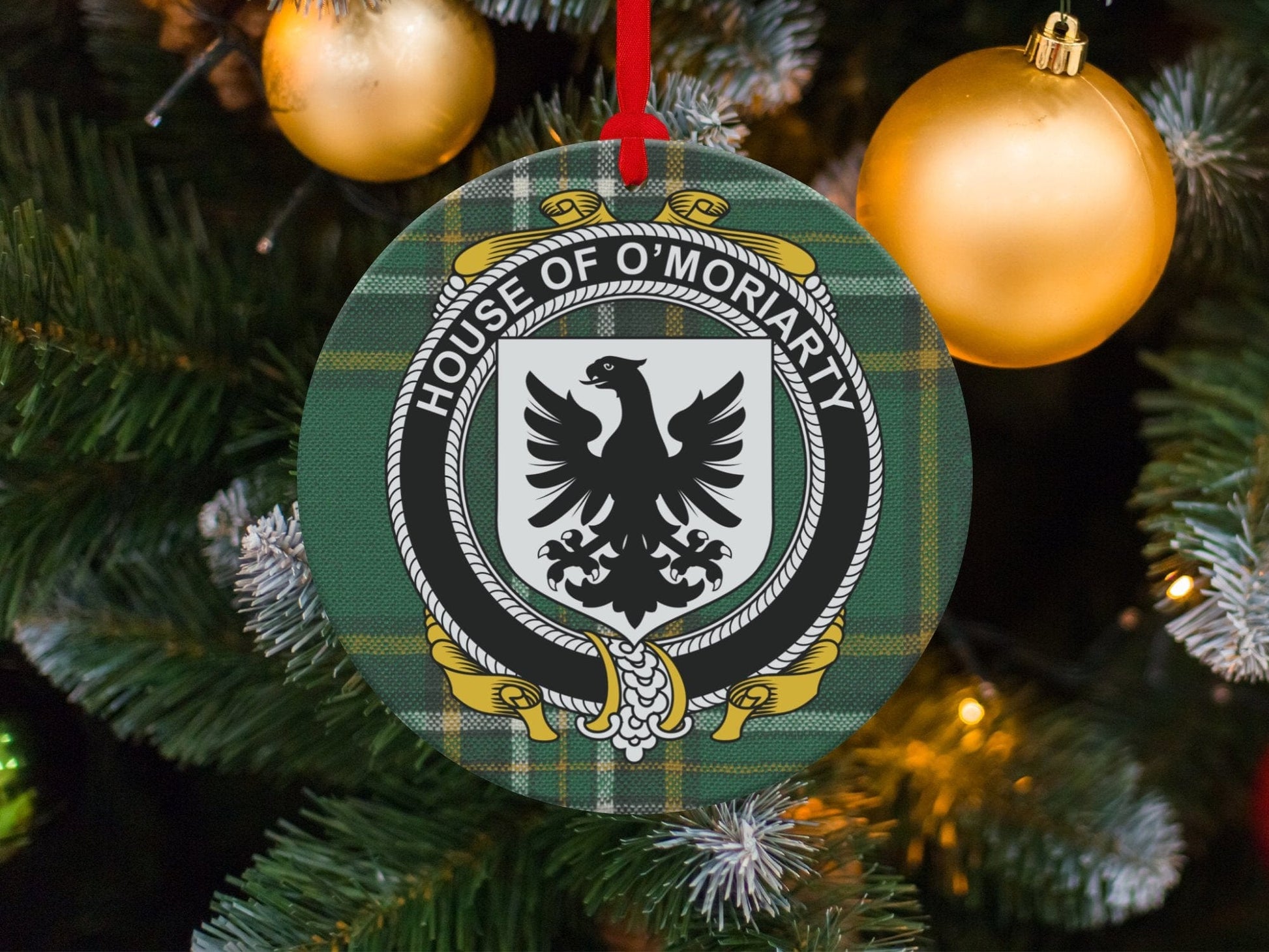 Physical Item Moriarty Crest Irish surname tartan christmas decoration Ornaments