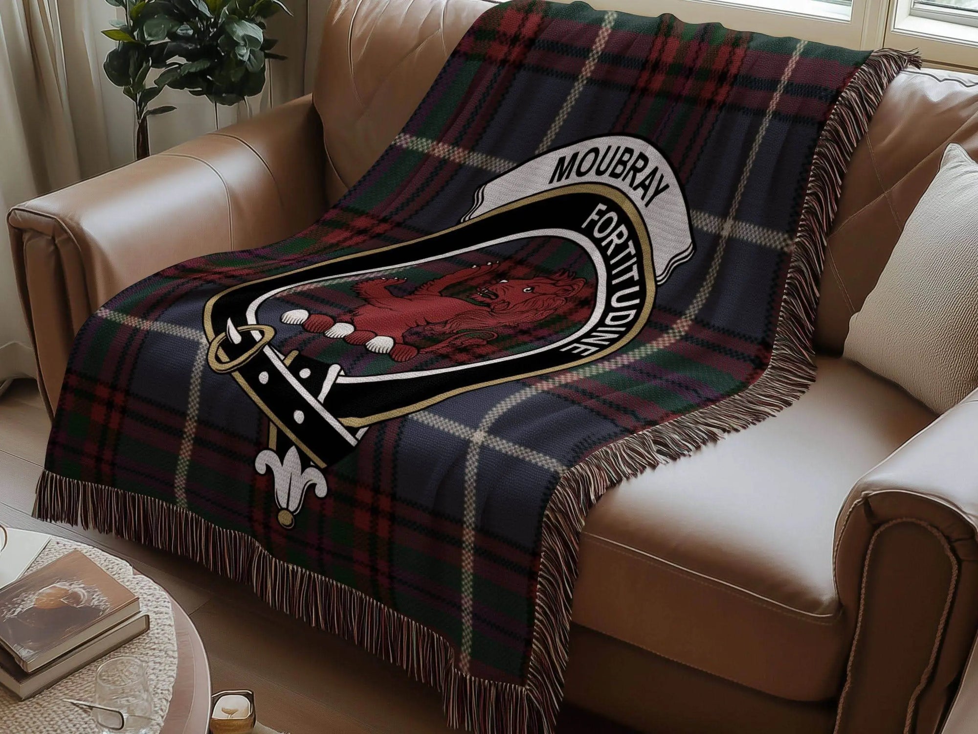 Moubray Clan Crest Tartan Scottish Heritage Woven Blanket - Celtic Ancestry Gifts
