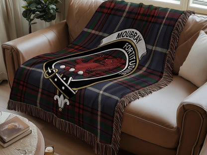Physical Item Moubray Clan Crest Tartan Scottish Heritage Woven Blanket
