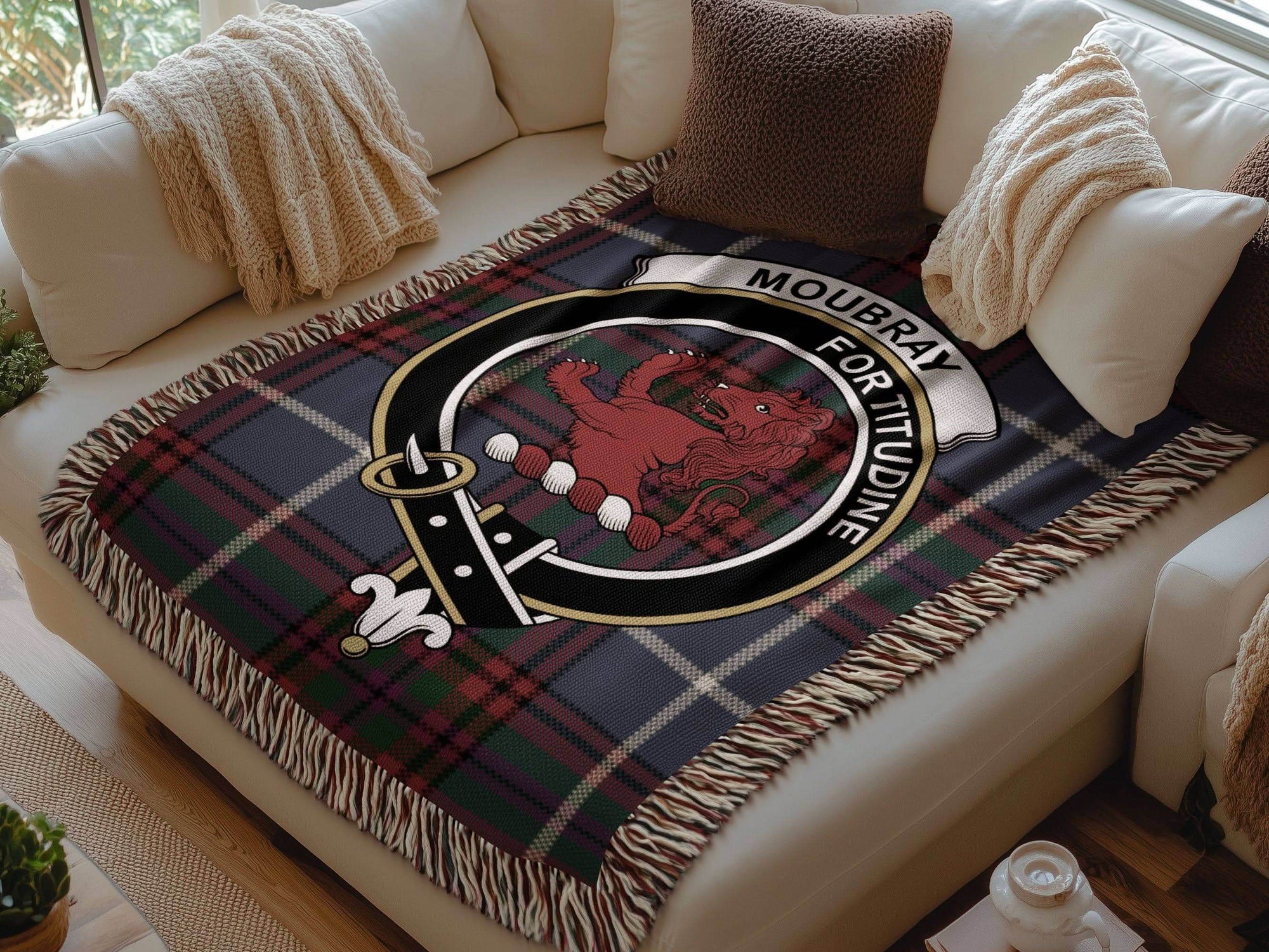Moubray Clan Crest Tartan Scottish Heritage Woven Blanket - Celtic Ancestry Gifts