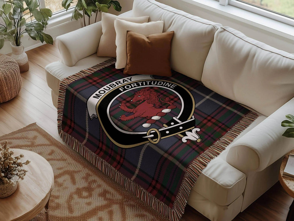 Moubray Clan Crest Tartan Scottish Heritage Woven Blanket - Celtic Ancestry Gifts