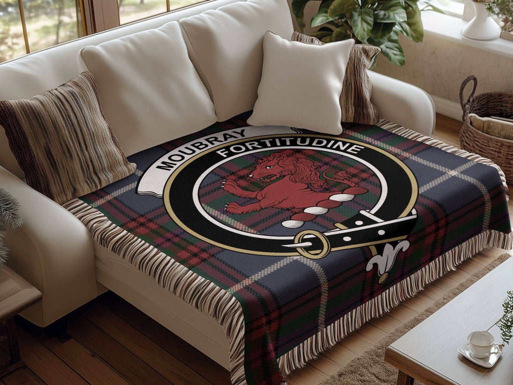 Moubray Clan Crest Tartan Scottish Heritage Woven Blanket - Celtic Ancestry Gifts