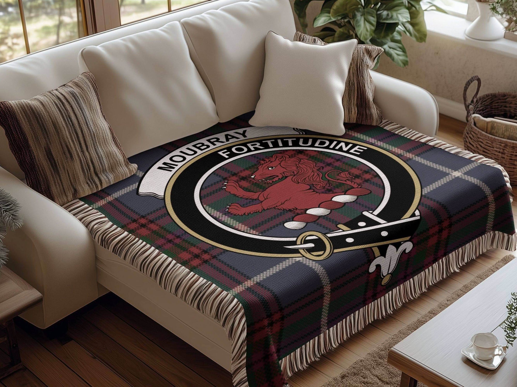 Moubray Clan Crest Tartan Scottish Heritage Woven Blanket - Celtic Ancestry Gifts