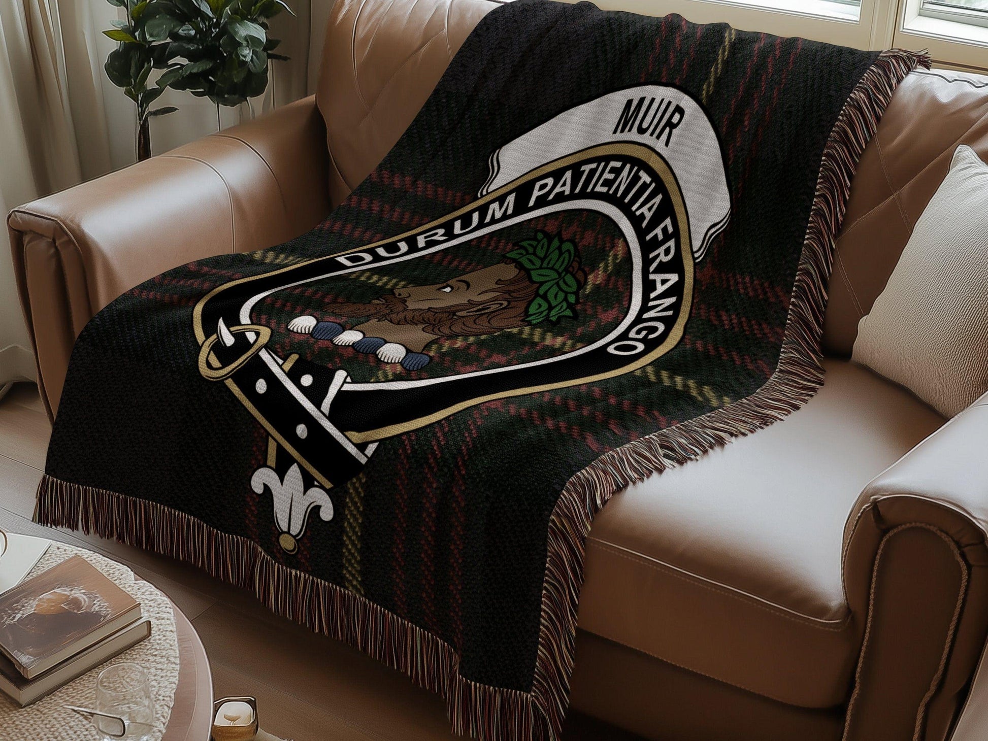 Physical Item Muir Clan Crest Tartan Scottish Heritage Woven Blanket