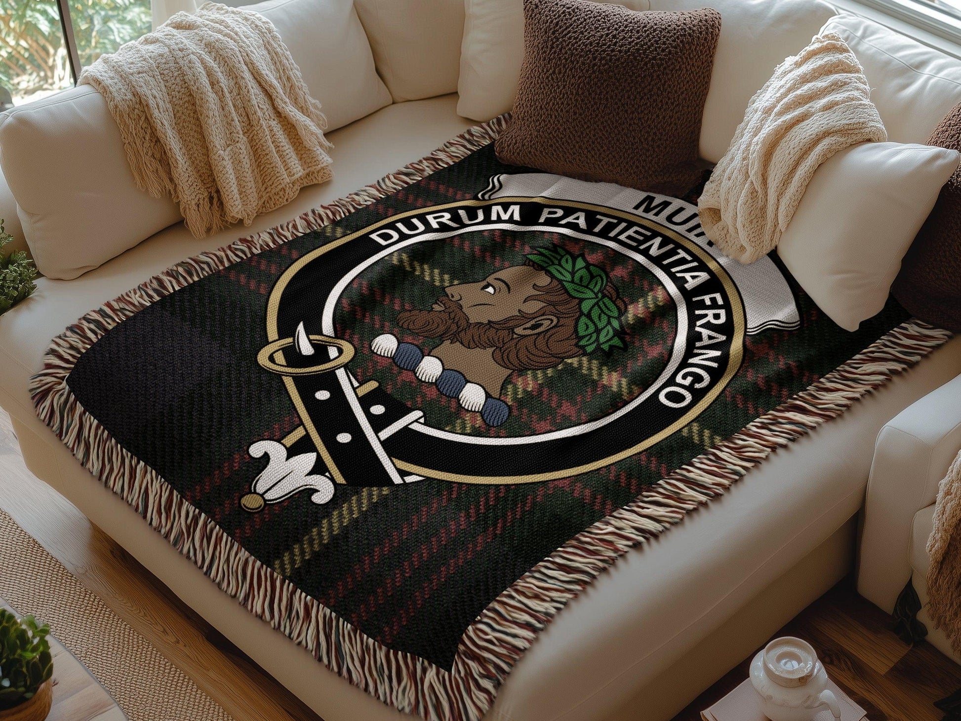 Physical Item Muir Clan Crest Tartan Scottish Heritage Woven Blanket