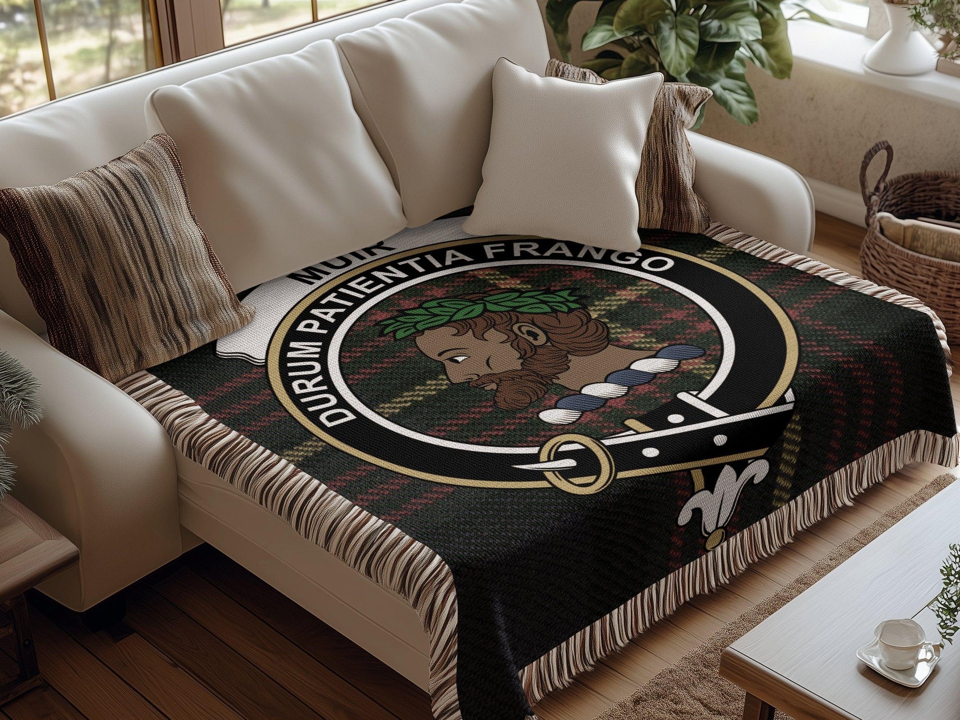 Physical Item Muir Clan Crest Tartan Scottish Heritage Woven Blanket