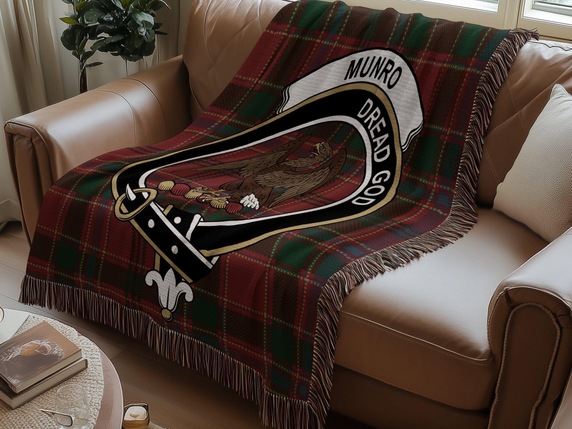 Physical Item Munro Clan Crest Tartan Plaid Scottish Woven Blanket