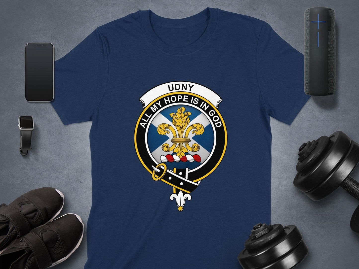 Physical Item Navy / S Udny All My Hope Is In God Scottish Clan Crest T-Shirt