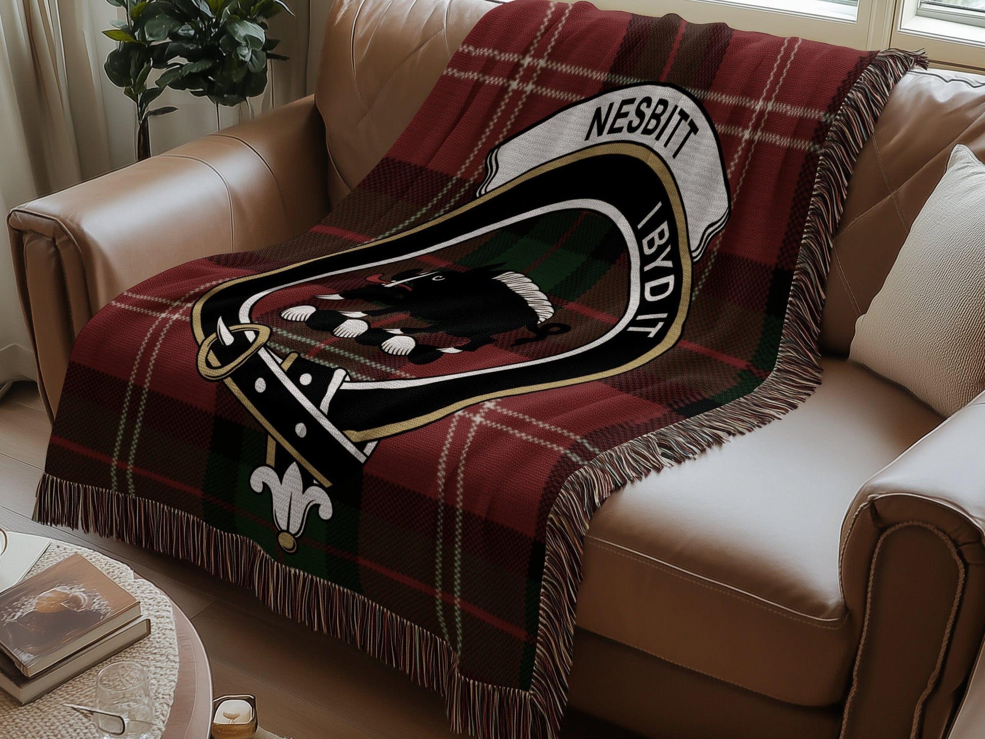 Physical Item Nesbitt Clan Crest Tartan Scottish Woven Blanket