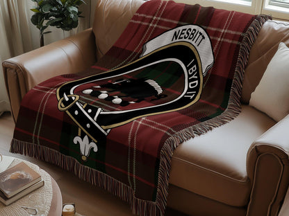 Physical Item Nesbitt Clan Crest Tartan Scottish Woven Blanket