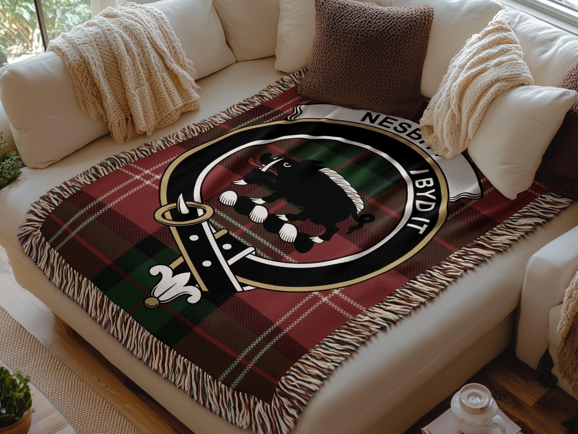 Physical Item Nesbitt Clan Crest Tartan Scottish Woven Blanket