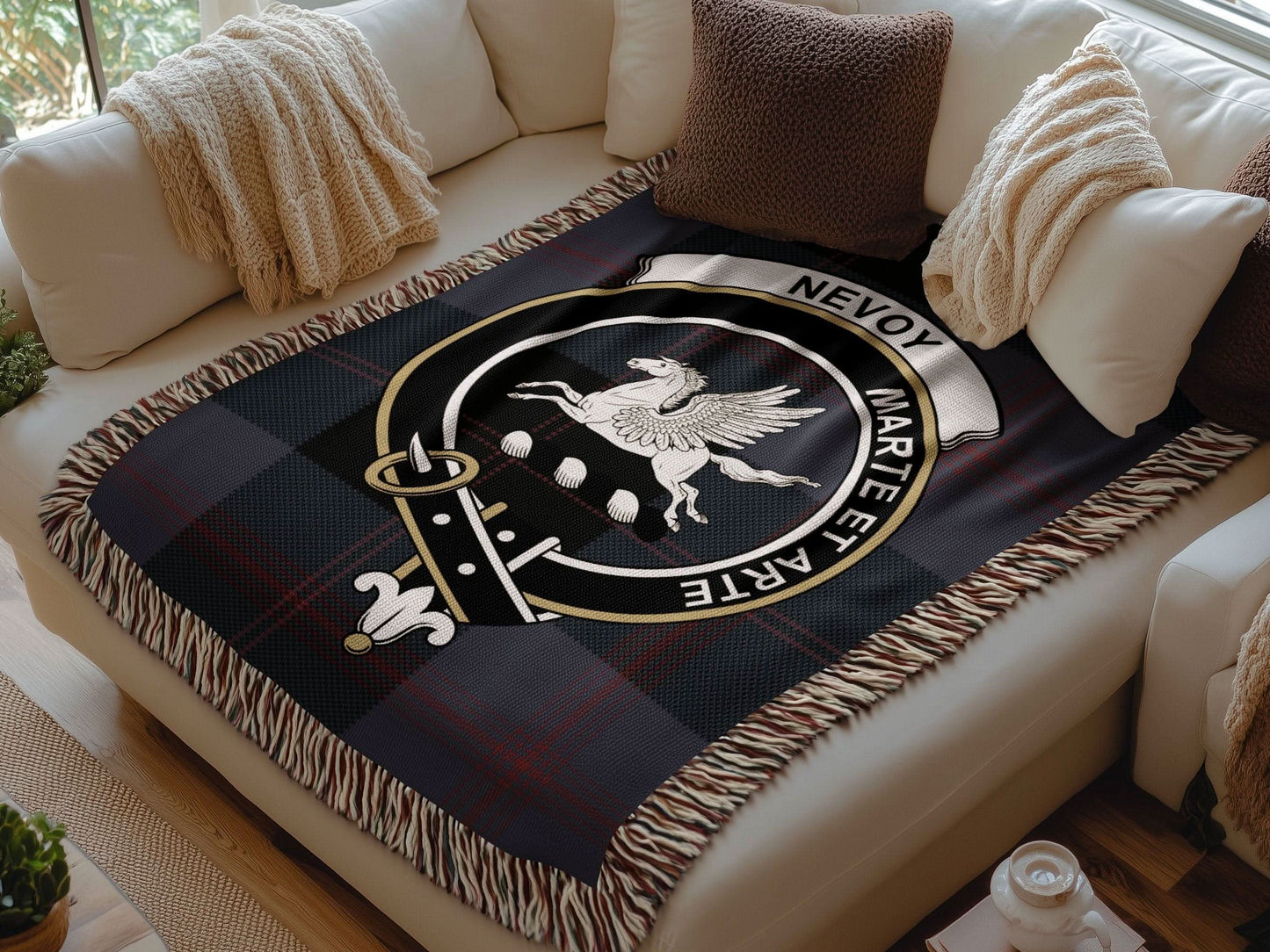 Nevoy Clan Crest Tartan Scottish Woven Blanket - Celtic Ancestry Gifts