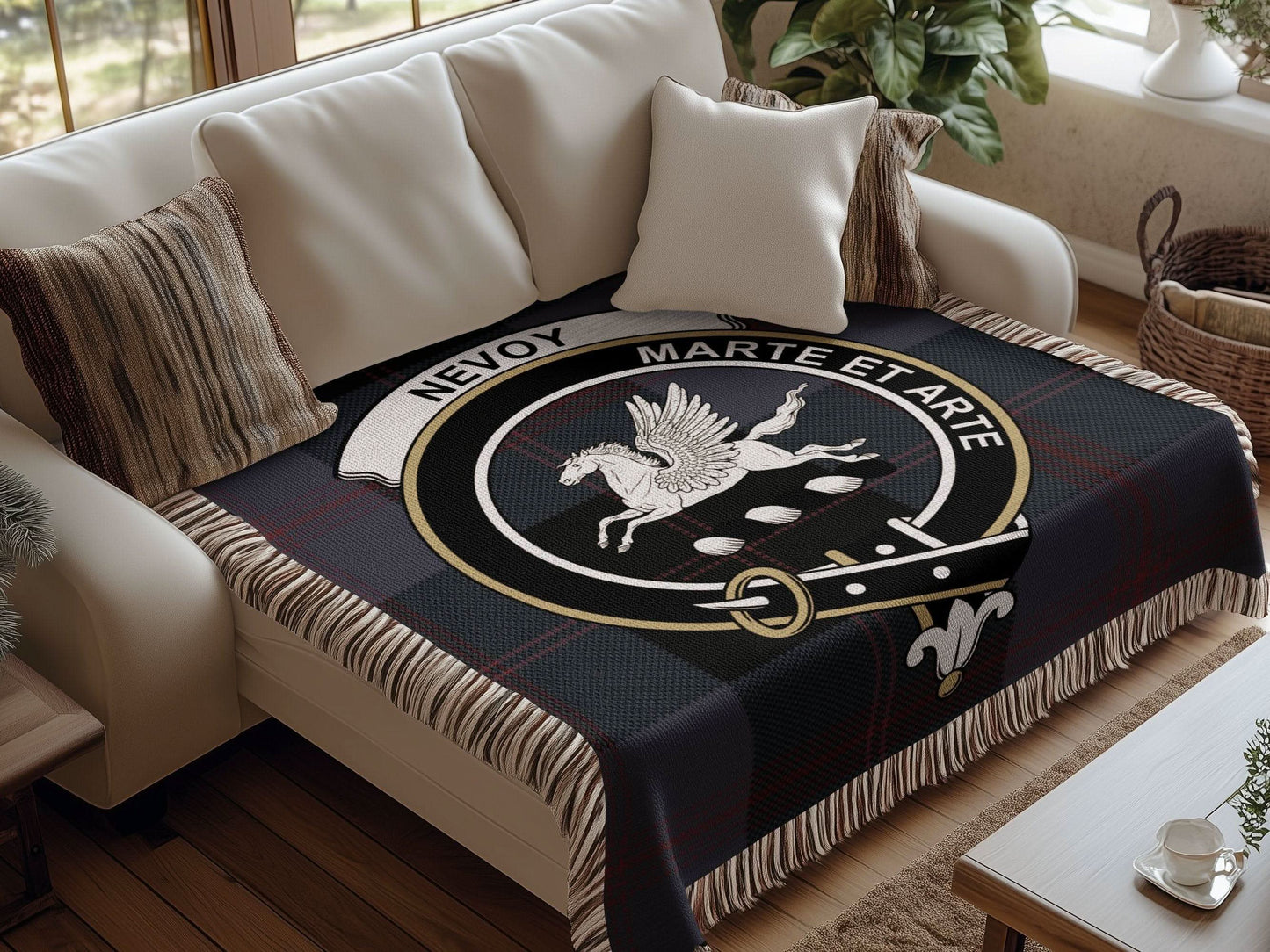 Nevoy Clan Crest Tartan Scottish Woven Blanket - Celtic Ancestry Gifts