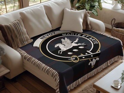 Nevoy Clan Crest Tartan Scottish Woven Blanket - Celtic Ancestry Gifts