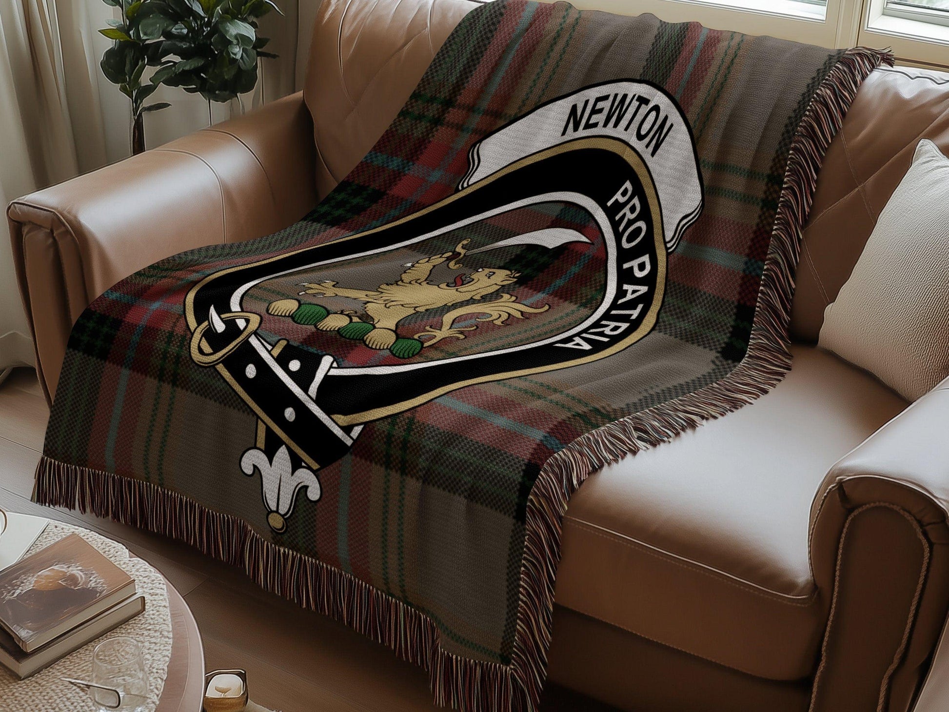 Physical Item Newton Clan Crest Tartan Scottish Woven Blanket