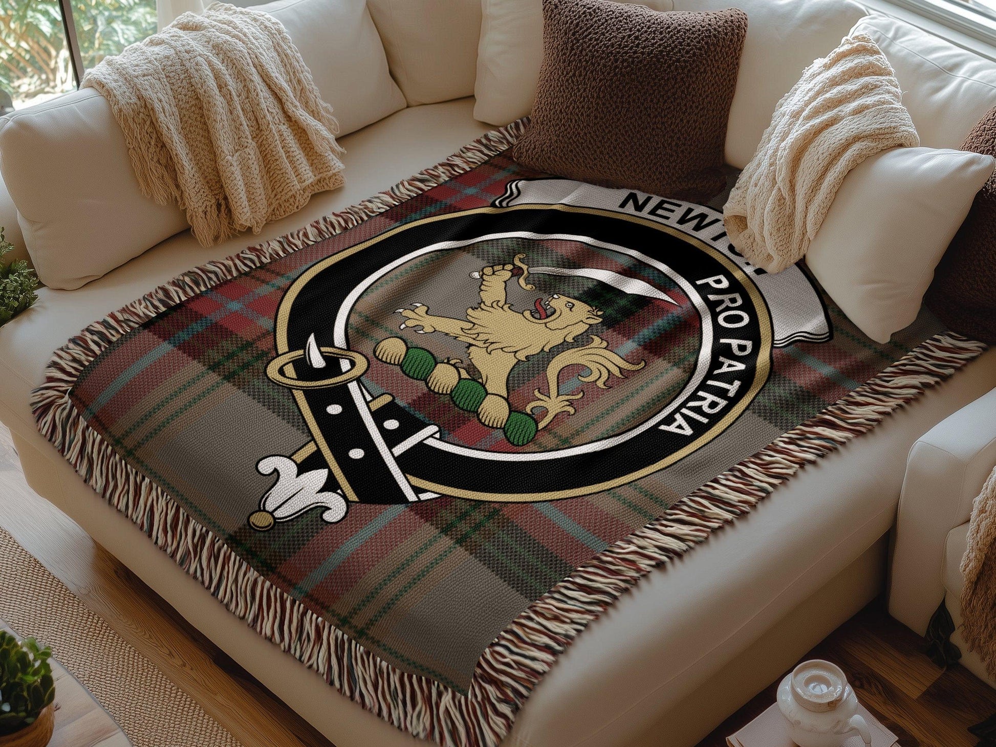 Physical Item Newton Clan Crest Tartan Scottish Woven Blanket