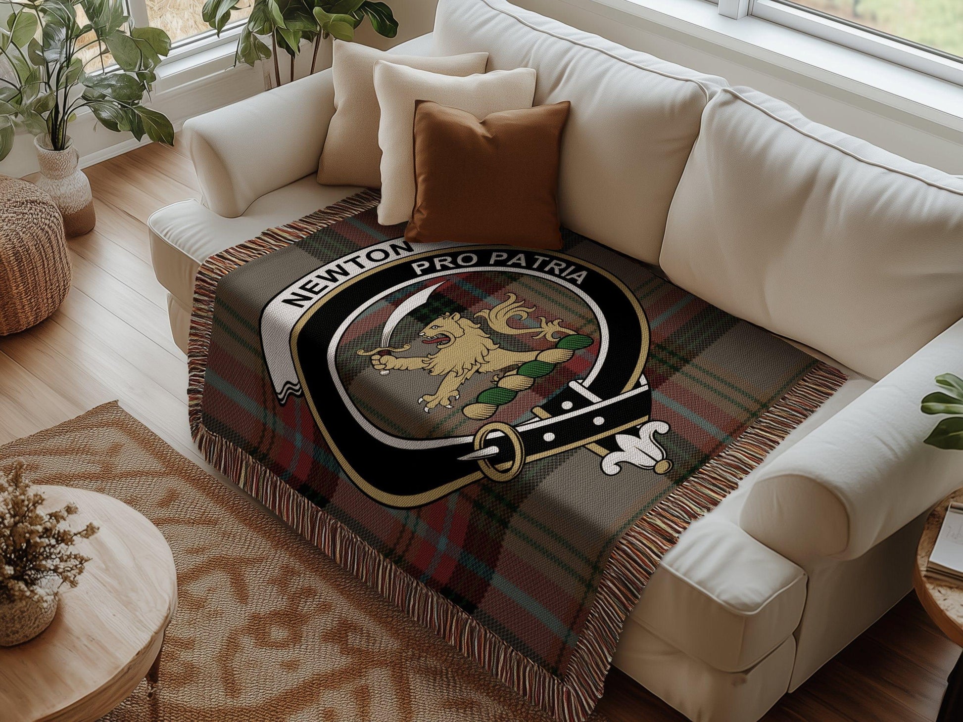 Physical Item Newton Clan Crest Tartan Scottish Woven Blanket