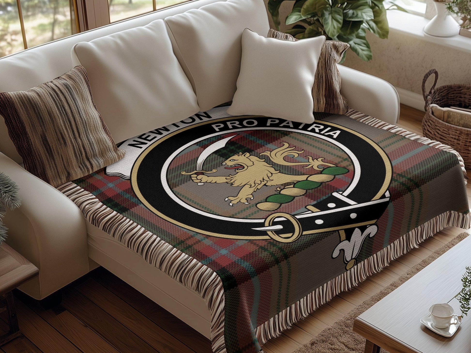Physical Item Newton Clan Crest Tartan Scottish Woven Blanket