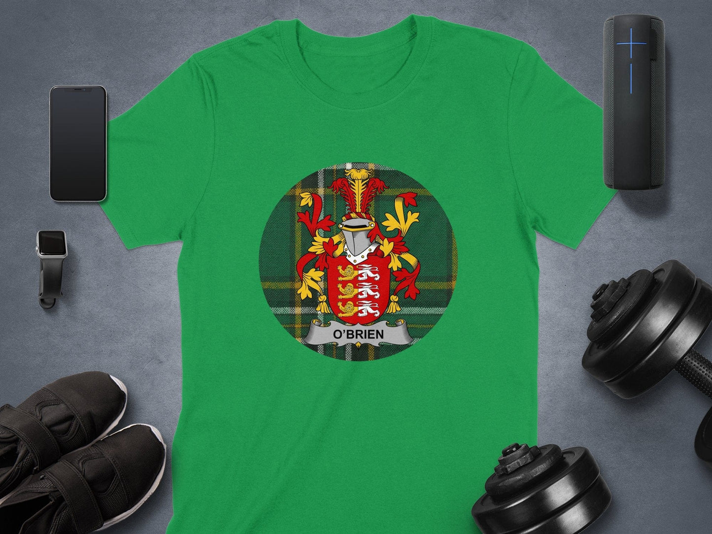 Physical Item O'Brien Coat of Arms on Tartan Background T-Shirt