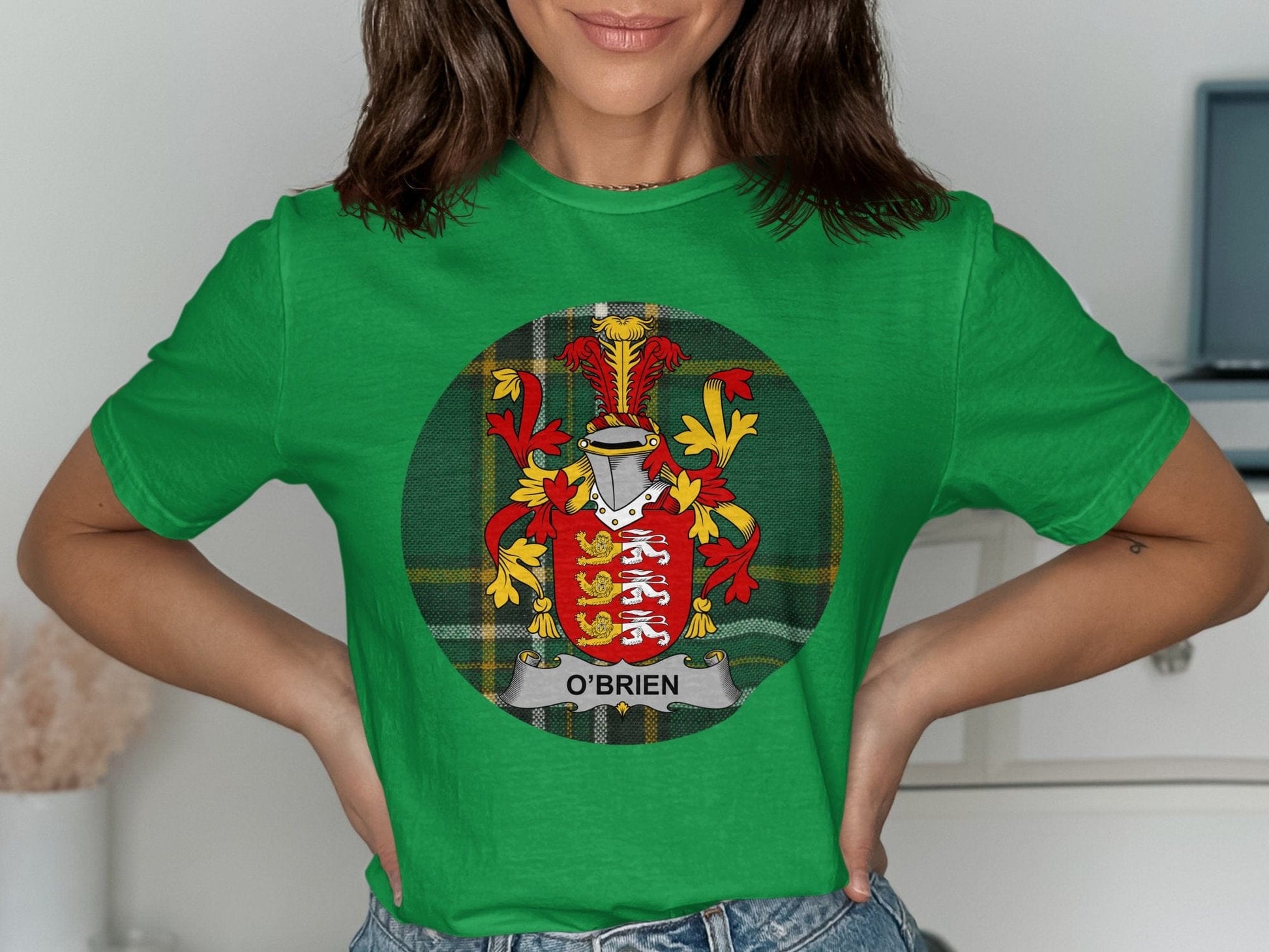 Physical Item O'Brien Coat of Arms on Tartan Background T-Shirt