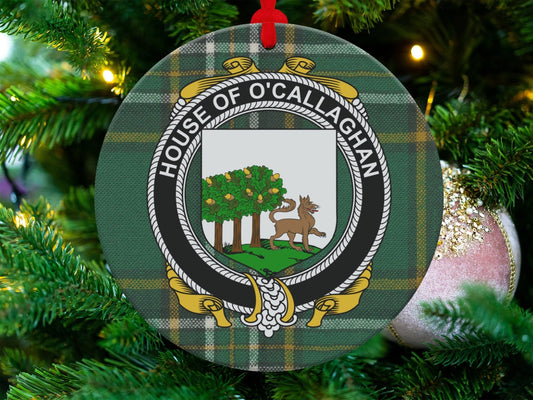 Physical Item O'Callaghan Crest Irish Tartan Christmas Ornaments