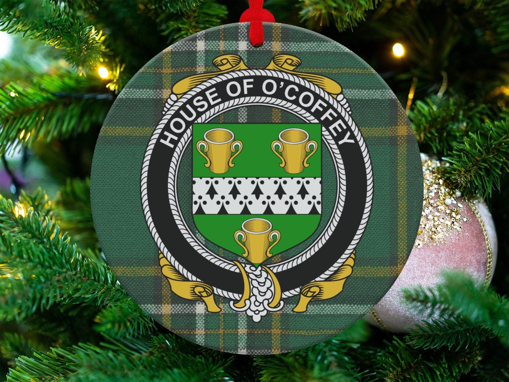 Physical Item O'Coffey Crest Irish tartan Christmas ornament decoration Ornaments