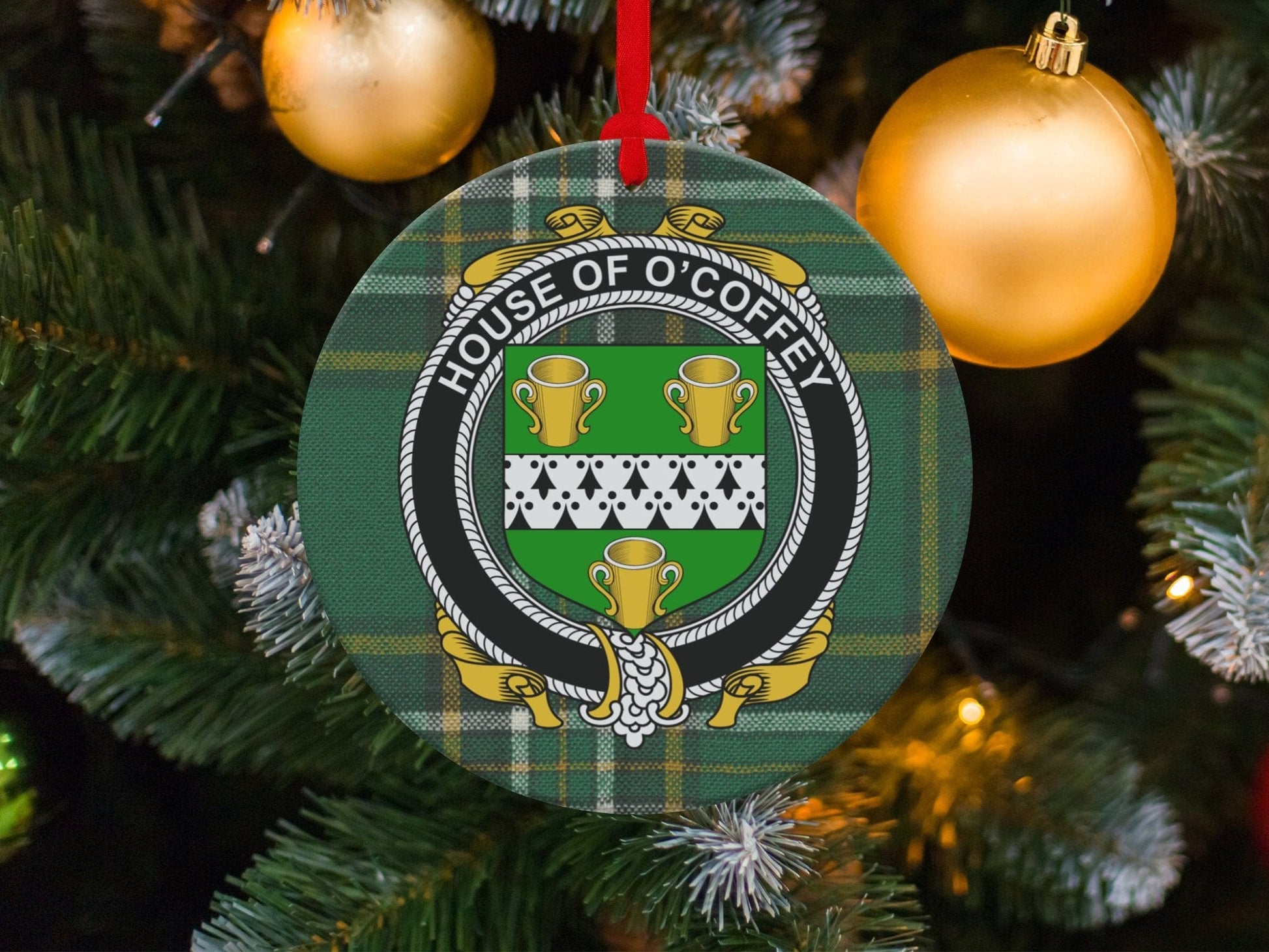 Physical Item O'Coffey Crest Irish tartan Christmas ornament decoration Ornaments