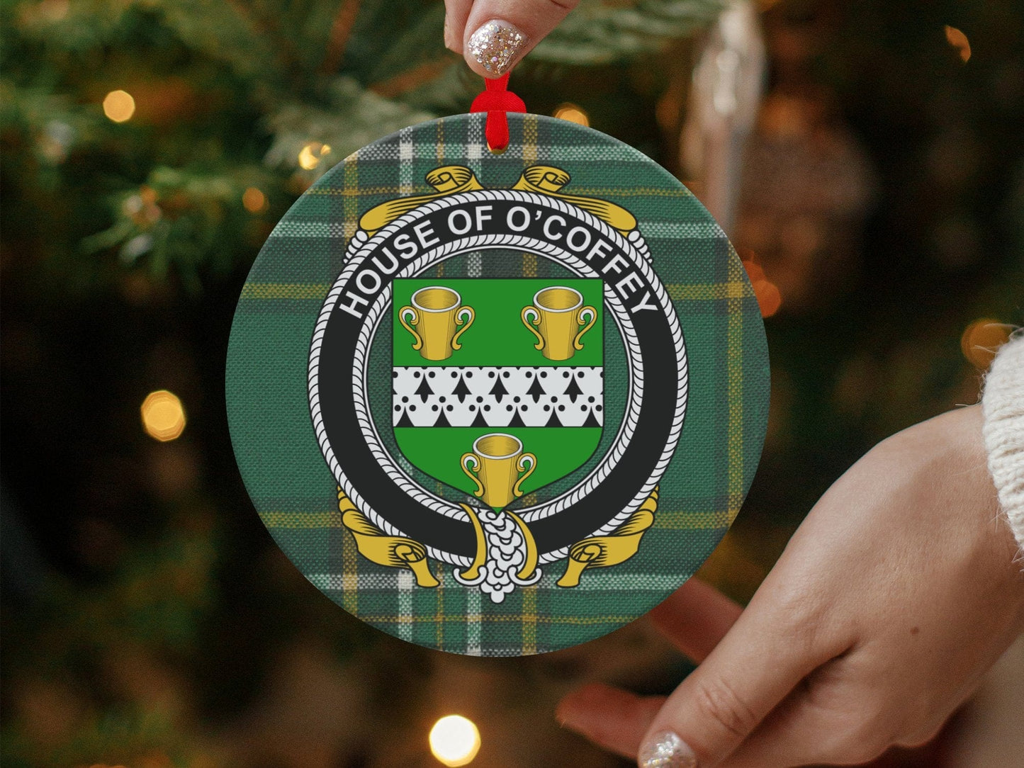 Physical Item O'Coffey Crest Irish tartan Christmas ornament decoration Ornaments