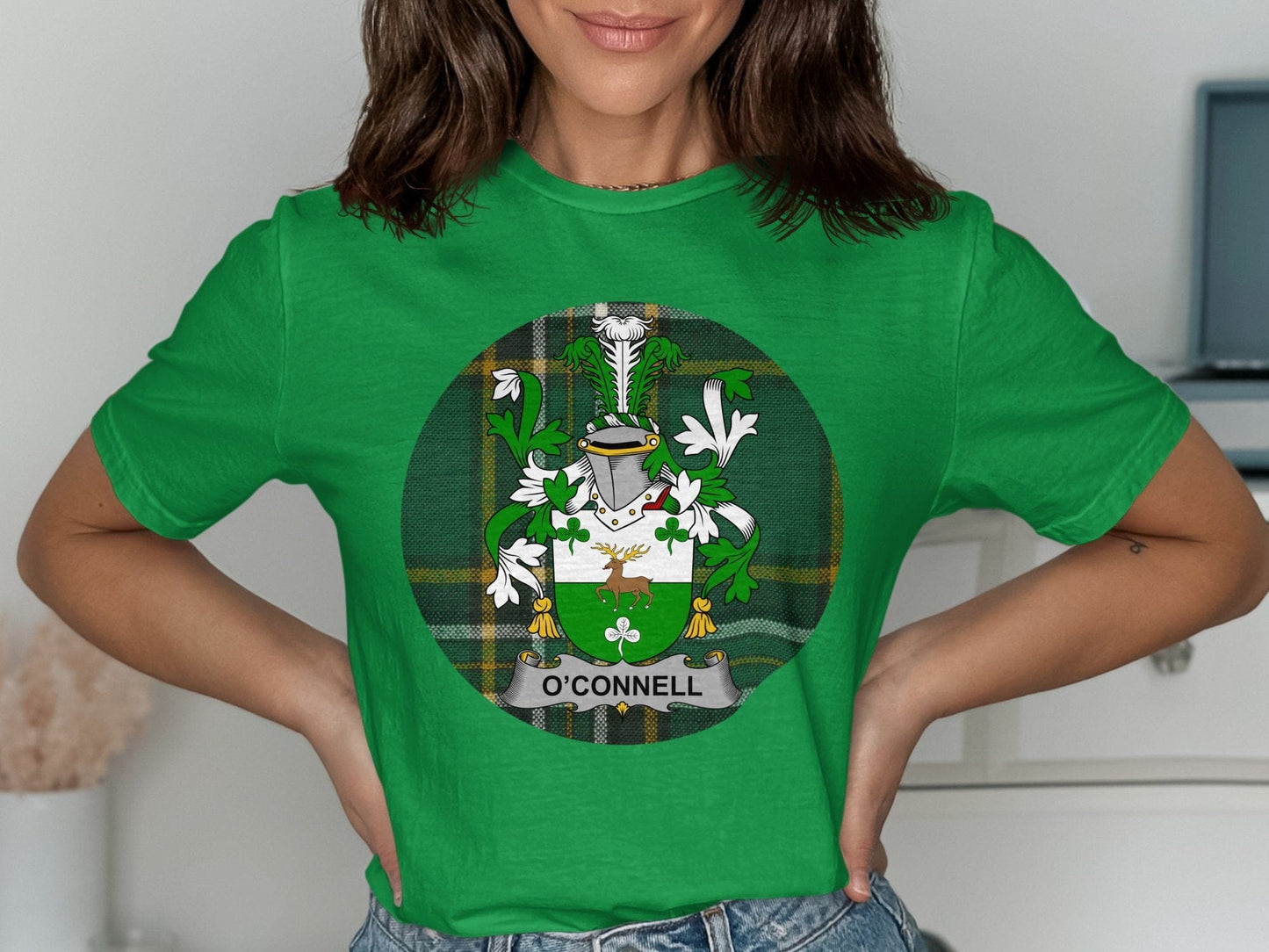 Physical Item O'Connell Irish Surname Tartan Background T-Shirt