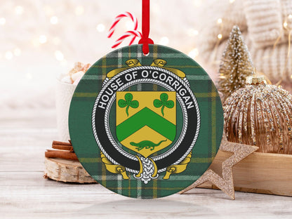 Physical Item O'Corrigan Crest Irish Tartan Christmas Ornaments