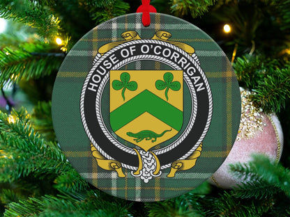 Physical Item O'Corrigan Crest Irish Tartan Christmas Ornaments