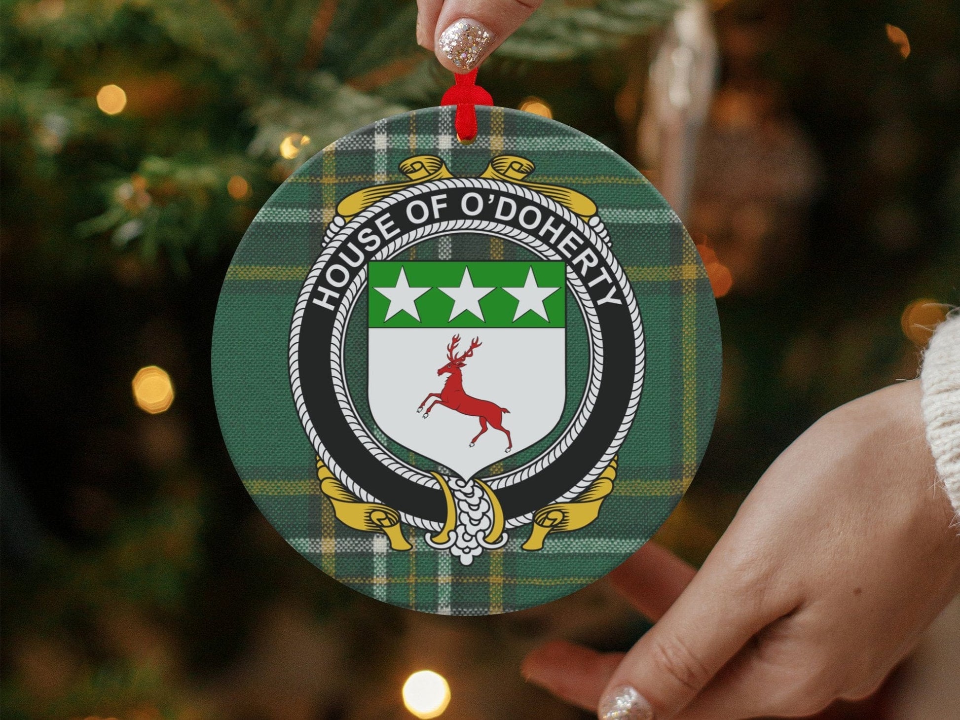 Physical Item O'Doherty Crest Irish Tartan Christmas Decoration Ornaments