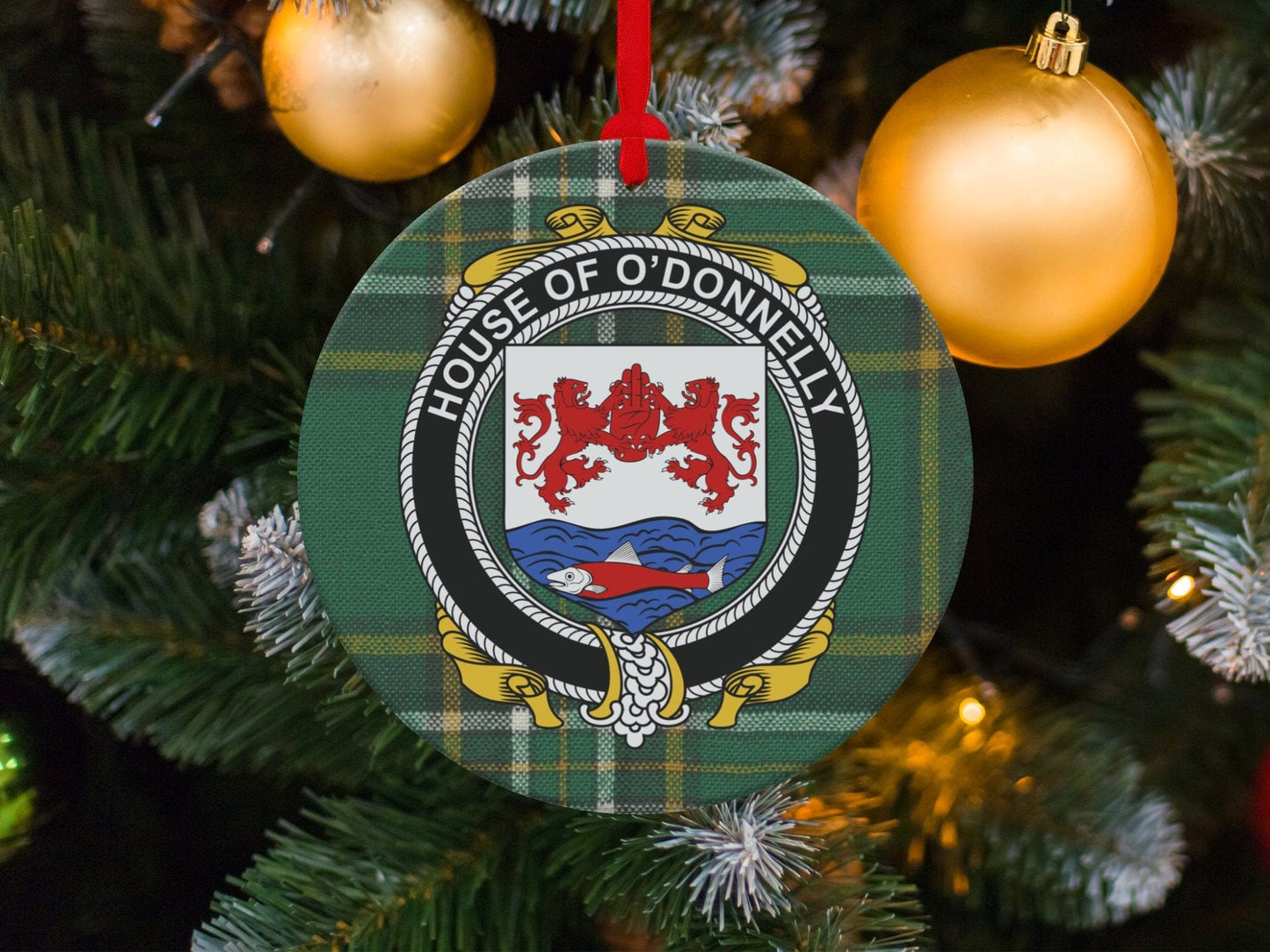 Physical Item O'Donnelly Crest Irish tartan Christmas Ornaments