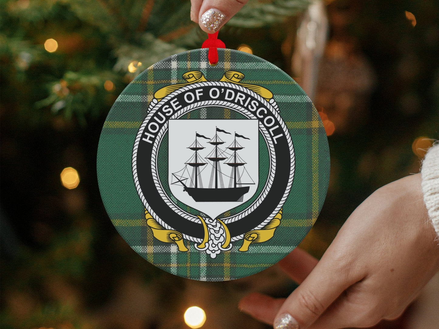 Physical Item O'Driscoll Crest Irish tartan Christmas ornaments