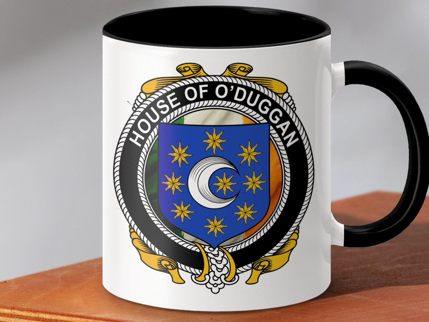 Physical Item O'Duggan Surname Irish Crest Mug with Flag Design