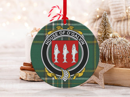 Physical Item O'Galvin Crest Irish tartan Christmas Ornament Decoration