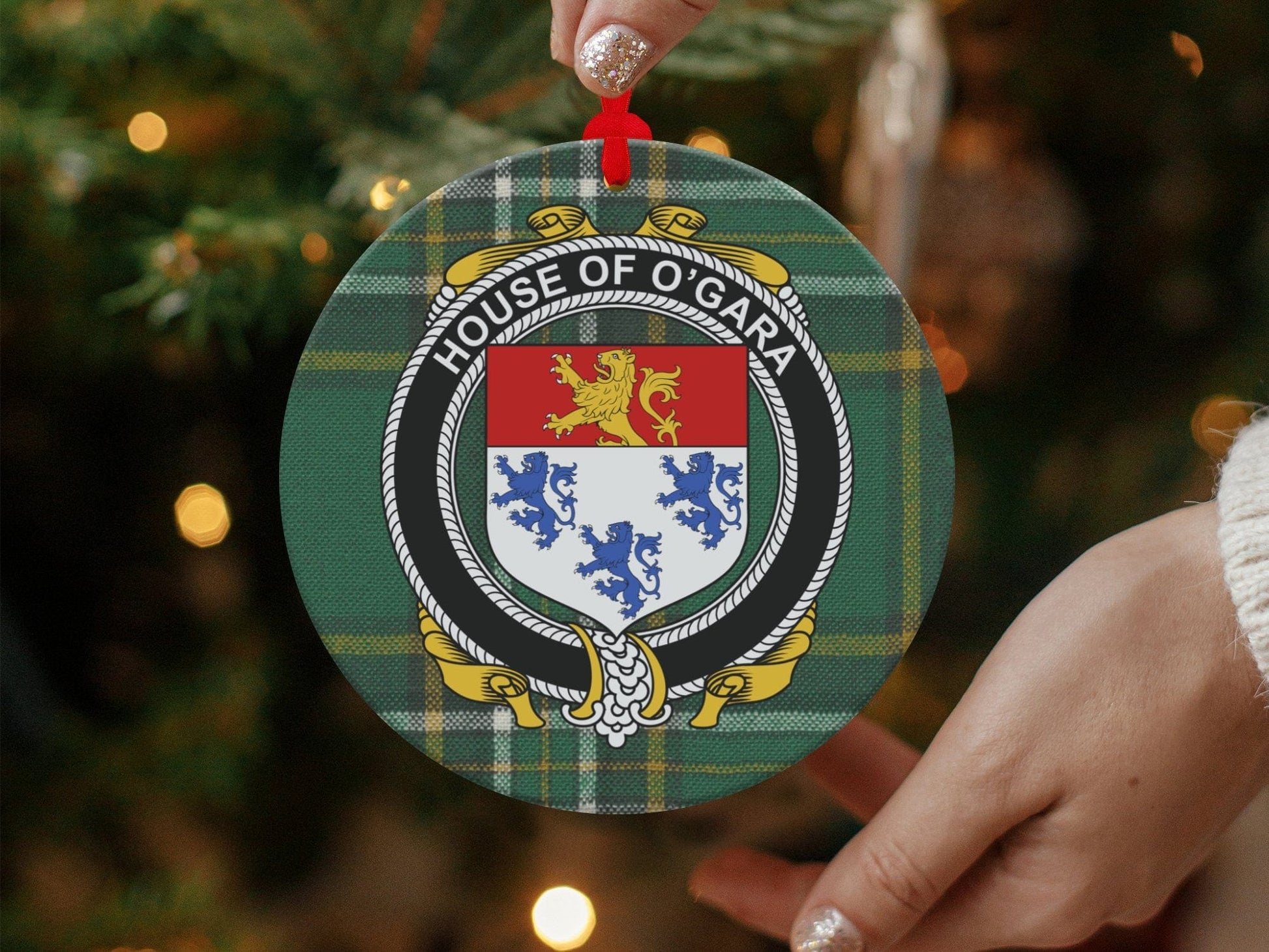 Physical Item O'Gara Crest Irish Tartan Background Christmas Ornaments