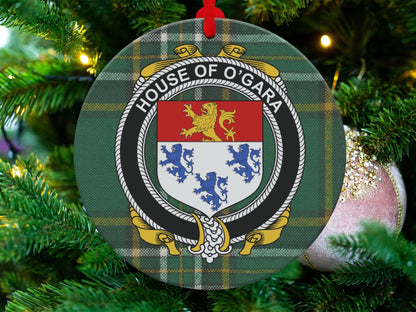 Physical Item O'Gara Crest Irish Tartan Background Christmas Ornaments