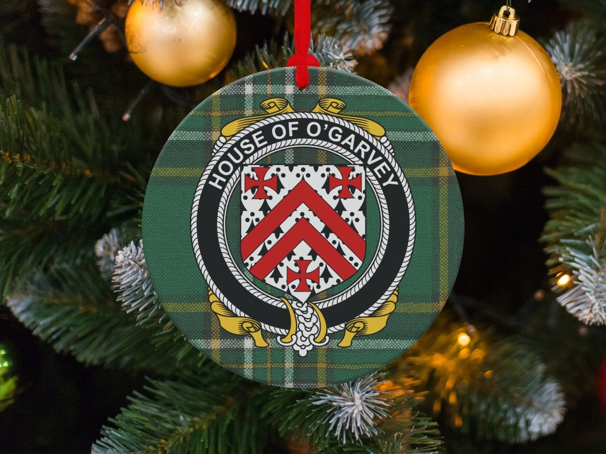 Physical Item O'Garvey Crest Irish tartan Christmas Ornament Decorations