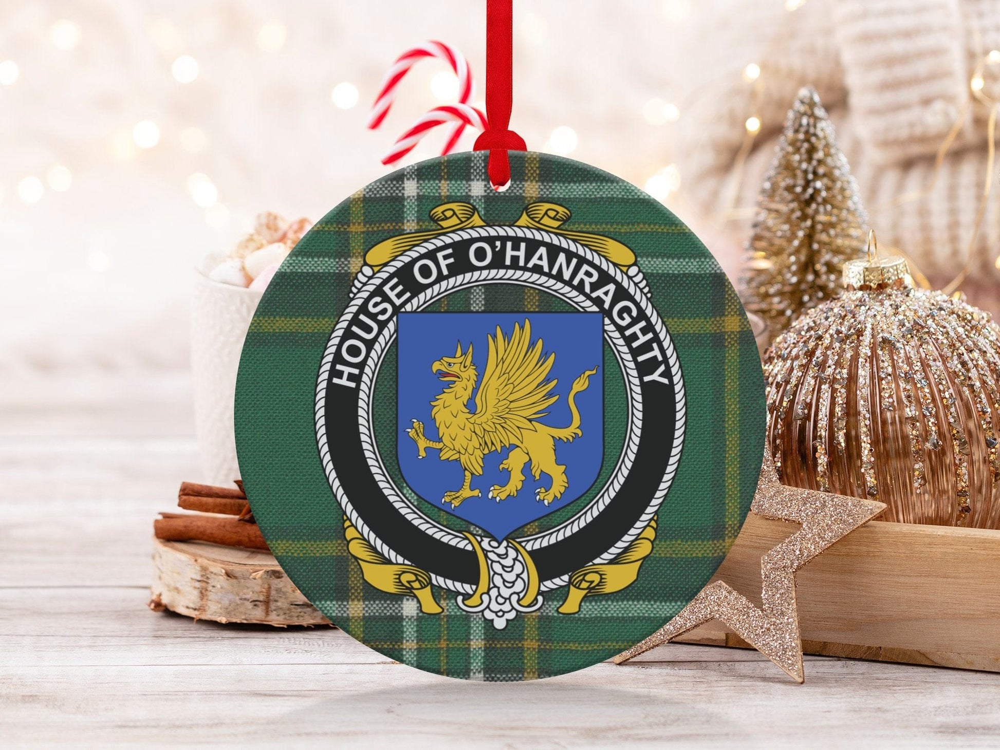 Physical Item O'Hanraghty Crest Irish tartan Christmas Ornament Decoration Ornaments