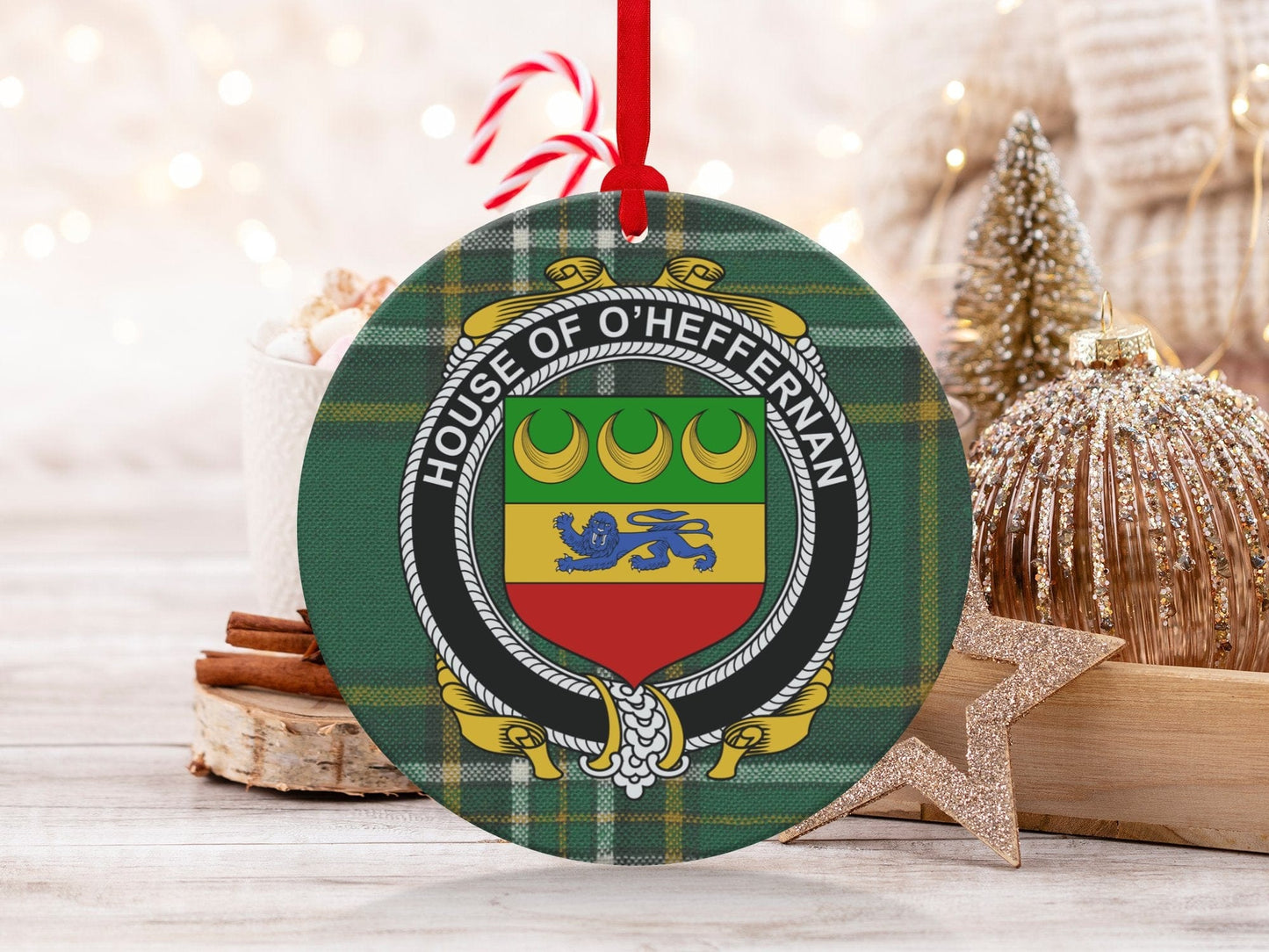 Physical Item O'Heffernan Crest Irish tartan Christmas Ornament Decoration