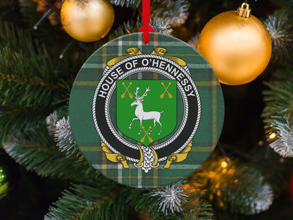 Physical Item O'Hennessy Crest Irish tartan Christmas Ornament Decoration