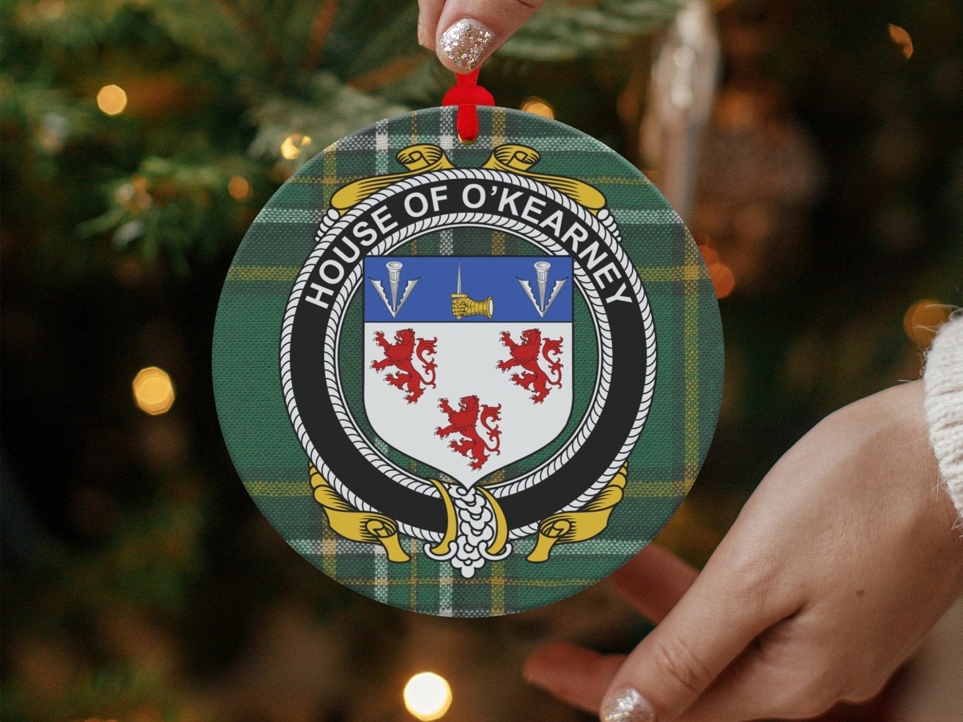 Physical Item O'Kearney Crest Irish surname tartan christmas ornament decoration Ornaments