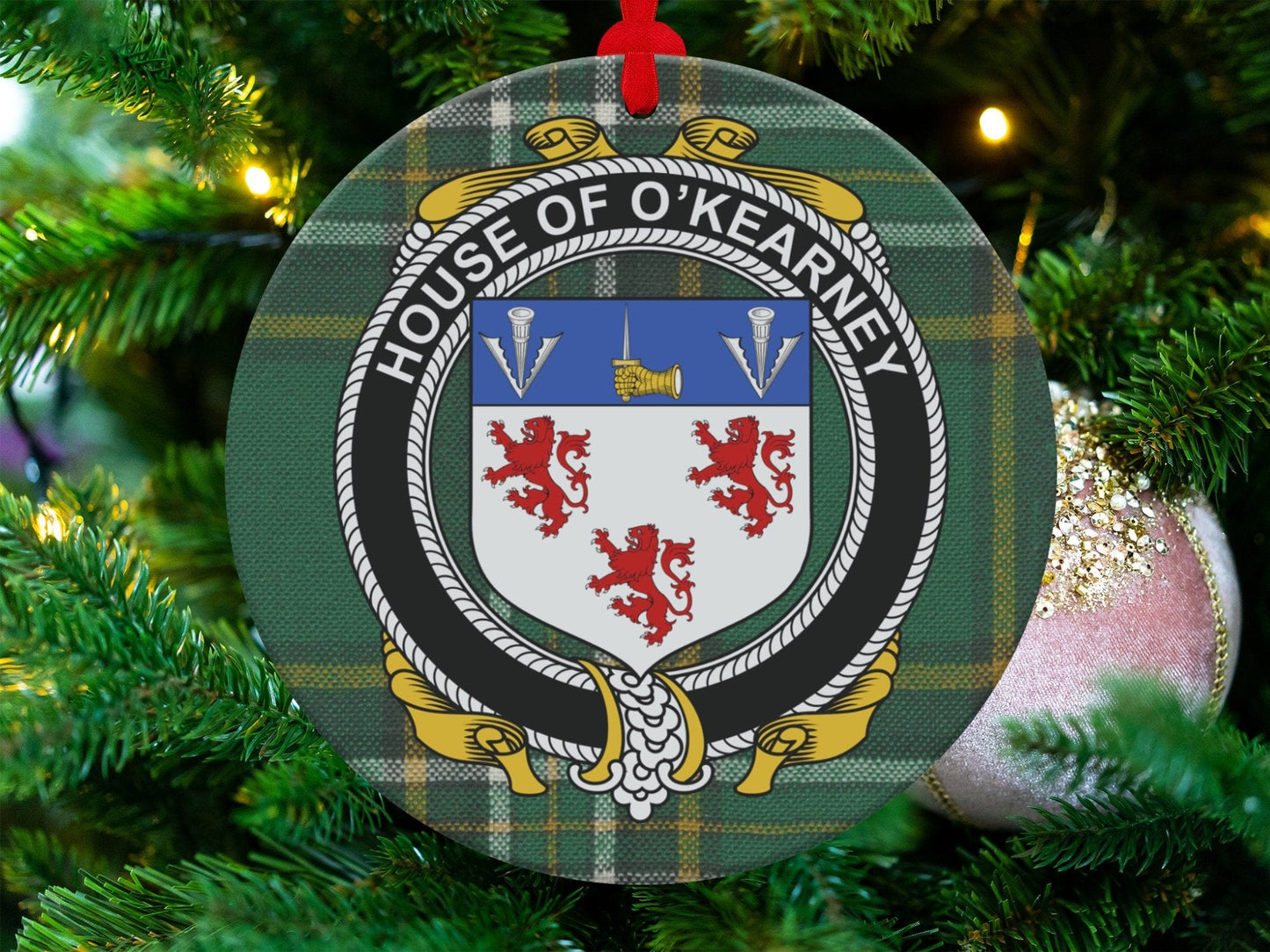 Physical Item O'Kearney Crest Irish surname tartan christmas ornament decoration Ornaments