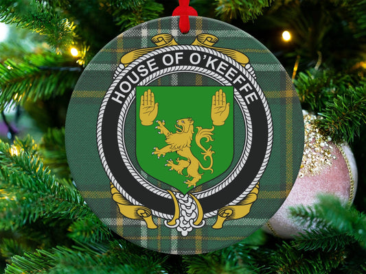 Physical Item O'Keeffe Crest Irish surname tartan christmas ornament decoration Ornaments