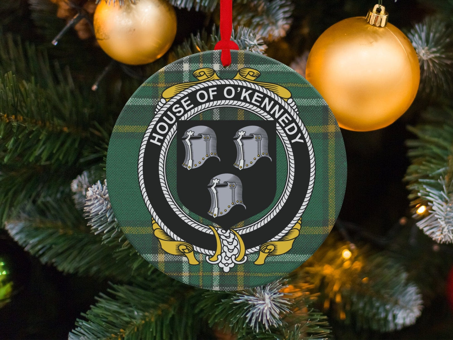 Physical Item O'Kennedy Crest Irish surname tartan Christmas decoration Ornaments