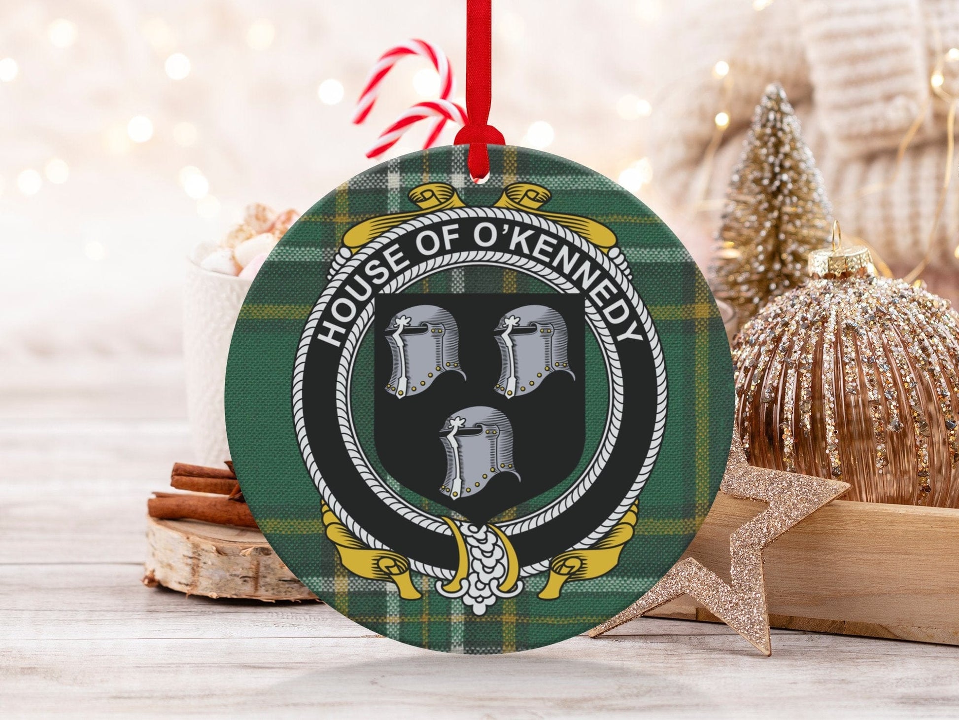 Physical Item O'Kennedy Crest Irish surname tartan Christmas decoration Ornaments