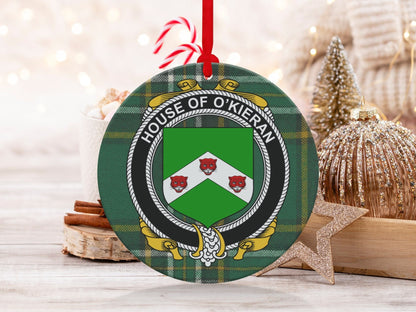 Physical Item O'Kieran Crest Irish surname tartan Christmas ornament decoration Ornaments